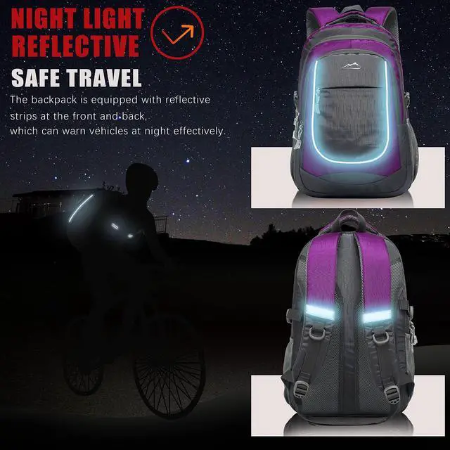 Alt view image 4 of 5 - ProEtrade Extra Large Backpack Bookbag for College Travel Laptop Business Hiking Backpack Fit Laptop Up to 17 Inch Sturdy Multi Compartment Gifts for Men Women Night Light Reflective (Light Purple A)