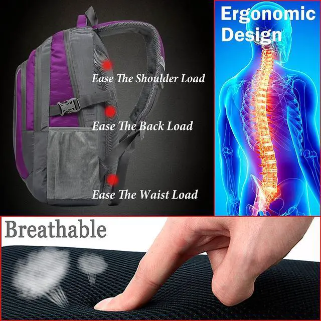 Alt view image 5 of 5 - ProEtrade Extra Large Backpack Bookbag for College Travel Laptop Business Hiking Backpack Fit Laptop Up to 17 Inch Sturdy Multi Compartment Gifts for Men Women Night Light Reflective (Light Purple A)