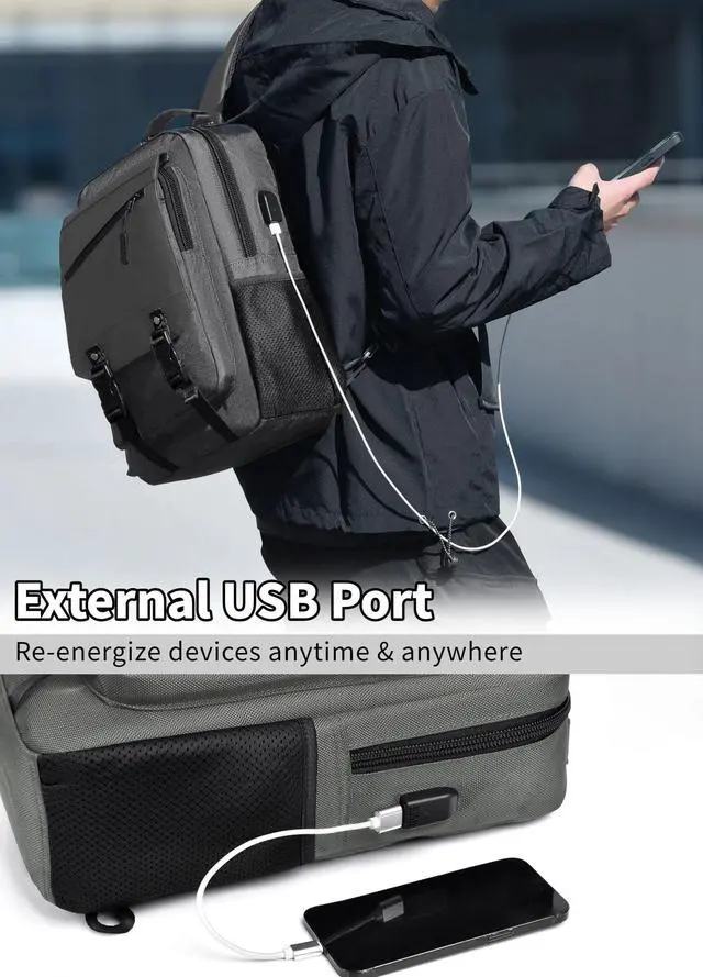 Alt view image 3 of 5 - BASICPOWER Messenger Bag for Men Water-resistant Sling Backpack Anti-theft Unisex Crossbody Bag Fit 14 Inch Laptop with USB Port for Daily Use
