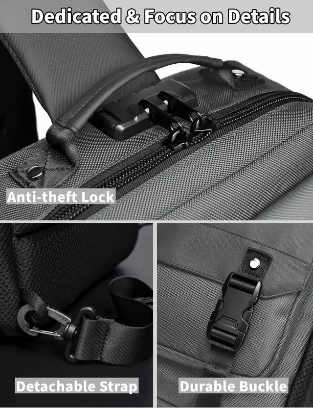 Alt view image 4 of 5 - BASICPOWER Messenger Bag for Men Water-resistant Sling Backpack Anti-theft Unisex Crossbody Bag Fit 14 Inch Laptop with USB Port for Daily Use