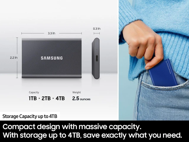 Alt view image 4 of 5 - Samsung T7 Portable SSD 1TB Titan Gray, USB 3.2 Gen 2, Up to 1,050MB/s