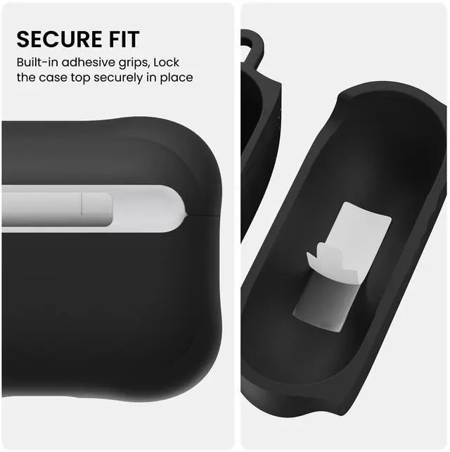 Alt view image 4 of 5 - ORNARTO Vortuxe for AirPods Pro 3 Case - 2X MIL-STD Drop Protection, Liquid Silicone Shockproof Cover with Carabiner, Sleek Aesthetic Case for AirPods Pro 3rd Generation-Black