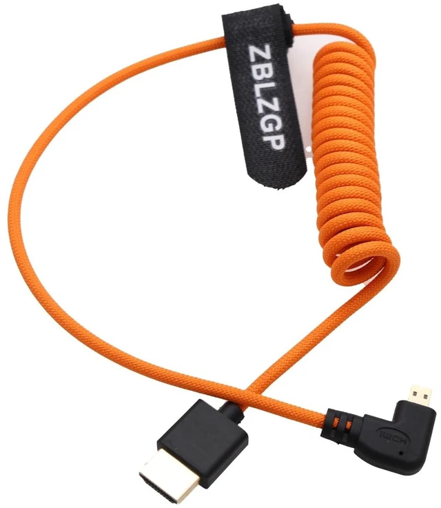 Main image of ZBLZGP Micro-HDMI to HDMI 8K 60fps 4K120 Cable for Canon R7 R10 Sony A7M4 A6700 Fujifilm X-T50 Camera Portkeys BM5 Monitor, Left 90-Degree Type A-D HDMI2.1 Coiled Braided 50cm
