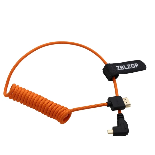 Alt view image 2 of 3 - ZBLZGP Micro-HDMI to HDMI 8K 60fps 4K120 Cable for Canon R7 R10 Sony A7M4 A6700 Fujifilm X-T50 Camera Portkeys BM5 Monitor, Left 90-Degree Type A-D HDMI2.1 Coiled Braided 50cm