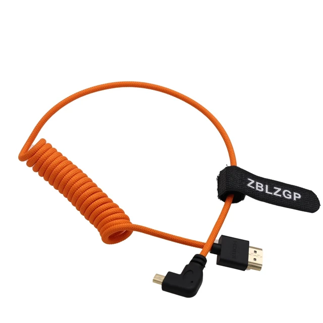Alt view image 3 of 3 - ZBLZGP Micro-HDMI to HDMI 8K 60fps 4K120 Cable for Canon R7 R10 Sony A7M4 A6700 Fujifilm X-T50 Camera Portkeys BM5 Monitor, Left 90-Degree Type A-D HDMI2.1 Coiled Braided 50cm