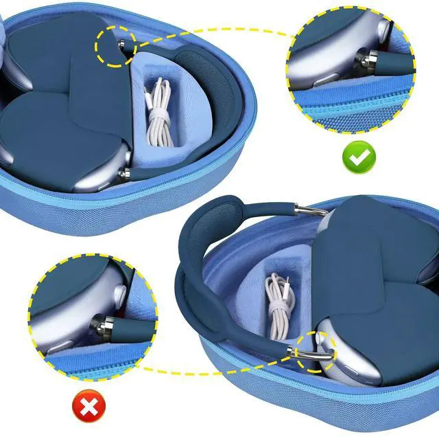 Alt view image 4 of 5 - BOVKE Hard Carrying Case with Sleep Mode for Apple AirPods Max 2 Wireless Over-Ear Headphones, AirPods Max Protective Portable Storage Bag with Mesh Pocket for Headphone Accessories, Blue