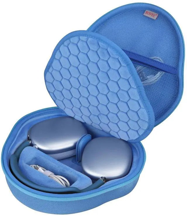 Main image of BOVKE Hard Carrying Case with Sleep Mode for Apple AirPods Max 2 Wireless Over-Ear Headphones, AirPods Max Protective Portable Storage Bag with Mesh Pocket for Headphone Accessories, Blue