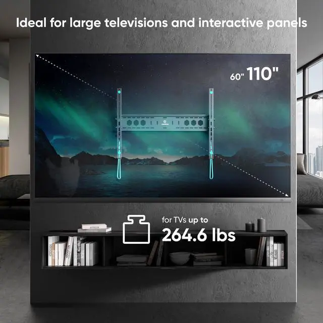 Alt view image 2 of 5 - ONKRON Tilting TV Wall Mount for 60-110 Inch Screen up to 264.6 lbs - Extra Large, Heavy Duty TV Mount Tilt Bracket max VESA 900x600 - Low Profile, Ultra Slim Television Wall Mount Black
