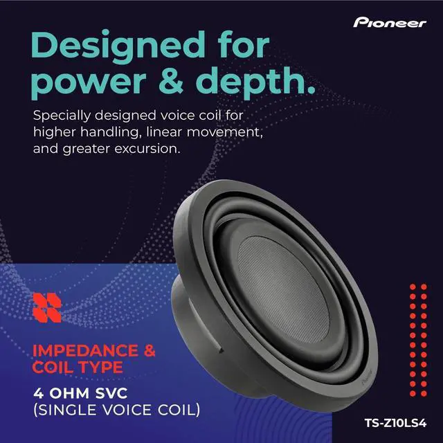 Alt view image 3 of 5 - PIONEER Z-Series TS-Z10LS4 10 Premium Subwoofer 1300W Max, Shallow-Mount Design, Deep Bass in Tight Spaces, Compact, Slim, Truck/Car Subwoofer