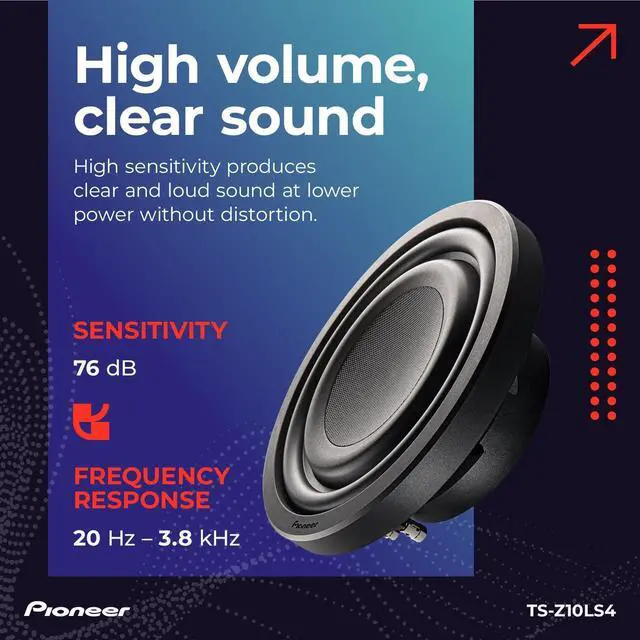 Alt view image 5 of 5 - PIONEER Z-Series TS-Z10LS4 10 Premium Subwoofer 1300W Max, Shallow-Mount Design, Deep Bass in Tight Spaces, Compact, Slim, Truck/Car Subwoofer