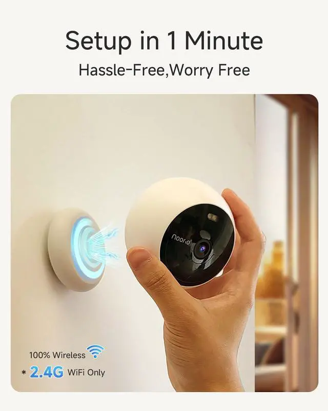 Alt view image 2 of 5 - Noorio Security Cameras Wireless Outdoor Magnetic, Battery Powered Indoor Camera for Home Security, 1080P Human/Pet Detection, Bulit-in 32GB Storage, Color Night Vision