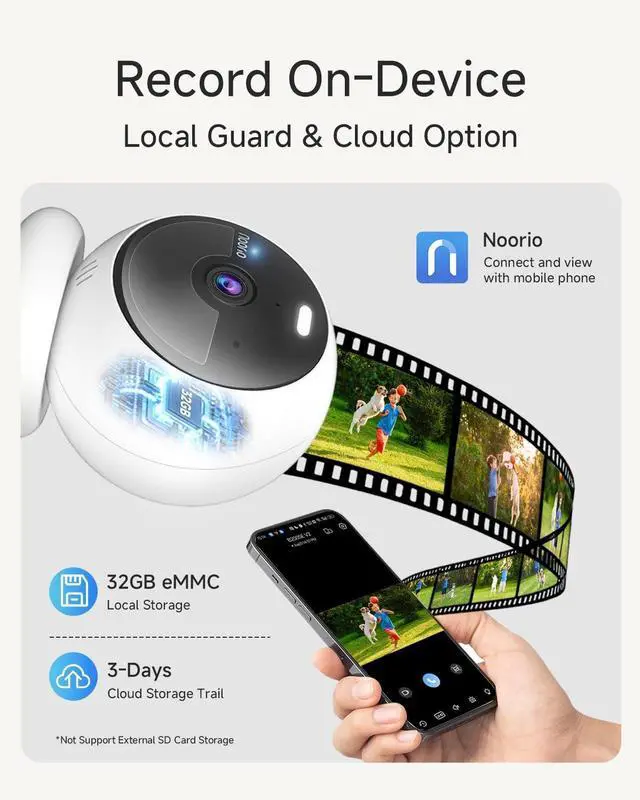 Alt view image 3 of 5 - Noorio Security Cameras Wireless Outdoor Magnetic, Battery Powered Indoor Camera for Home Security, 1080P Human/Pet Detection, Bulit-in 32GB Storage, Color Night Vision