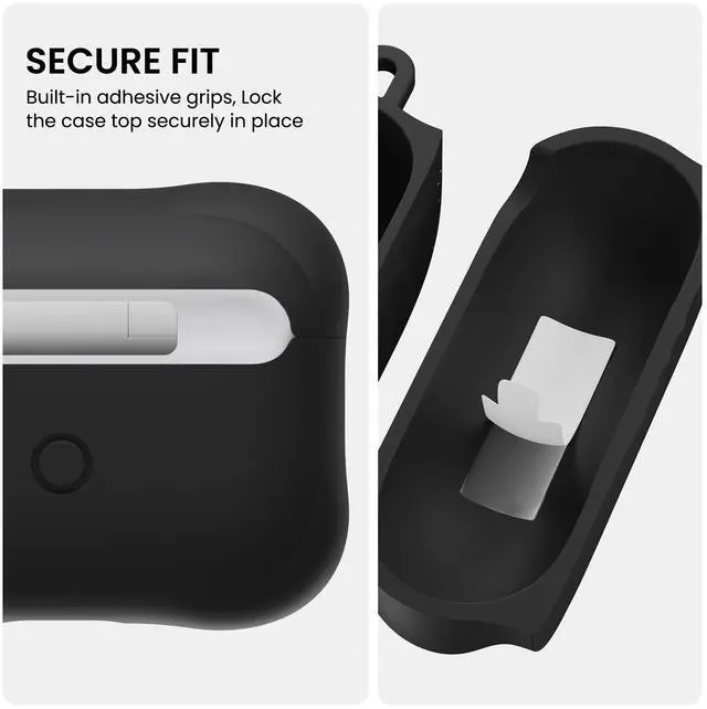 Alt view image 4 of 5 - ORNARTO Vortuxe for AirPods Pro 2 Case - 2X MIL-STD Drop Protection, Liquid Silicone Shockproof Cover with Carabiner, Sleek Aesthetic Case for AirPods Pro 2nd / 1st Generation-Blac