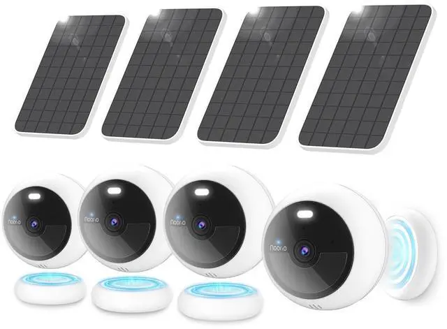 Main image of Noorio Solar Security Cameras Wireless Outdoor, 1080P Battery Powered Magnetic Outdoor Camera with AI Motion Detection, 2.4G WiFi Only, Color Night Vision, Local Storage, 4-Pack