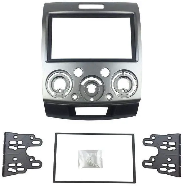 Main image of YuYue Radio Stereo Panel for Ford Everest Ranger Mazda BT-50 BT50 2 Din Car Radio Frame Fasciaascia Panel DVD Stereo CD Panel Dash Mount Refit Installation Trim Kit Frame (Silver)
