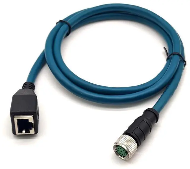 Main image of M12 8 Pin A Code Female to RJ45 Female High Flex Cat6 Industrial Ethernet PVC Cable 1M