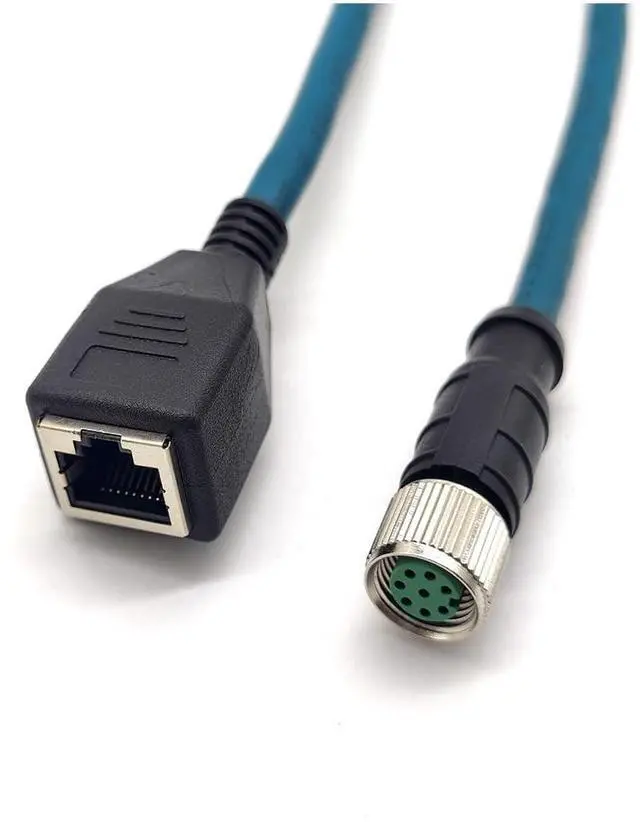 Alt view image 2 of 5 - M12 8 Pin A Code Female to RJ45 Female High Flex Cat6 Industrial Ethernet PVC Cable 1M