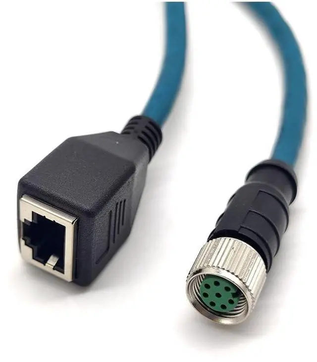 Alt view image 3 of 5 - M12 8 Pin A Code Female to RJ45 Female High Flex Cat6 Industrial Ethernet PVC Cable 1M
