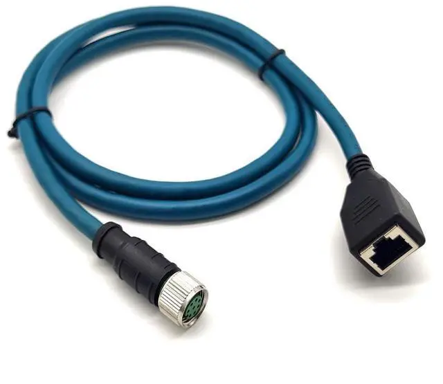 Alt view image 4 of 5 - M12 8 Pin A Code Female to RJ45 Female High Flex Cat6 Industrial Ethernet PVC Cable 1M