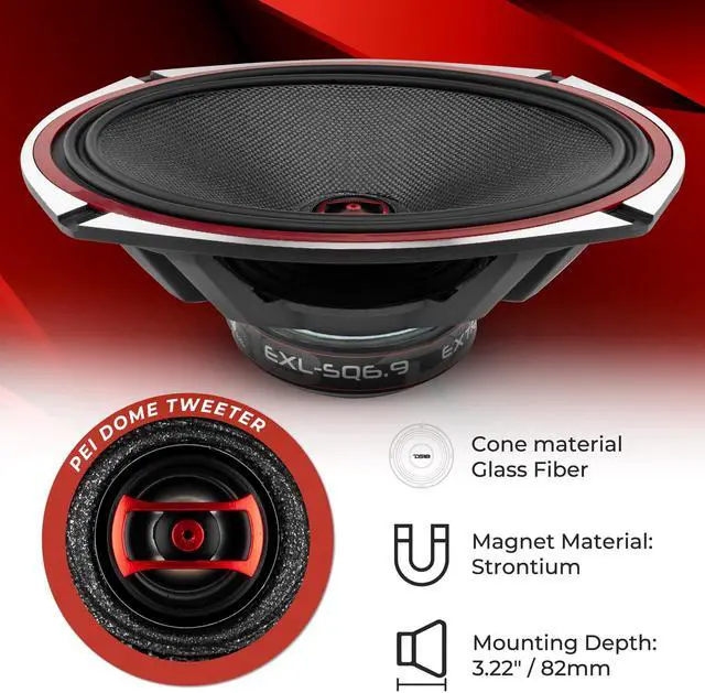 Alt view image 3 of 5 - DS18 EXL-SQ6.9 6X9Inch, 3-Ohm 2 -Way High Sound Quality Coaxial Car Speakers, with Sleek Compact Design Providing Superior Bass Response, 560 Watts -Set of 2, Black