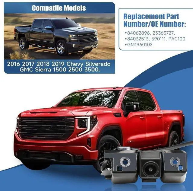 Alt view image 2 of 5 - RYLNOK Rear View Backup Camera Parking Assist Camera Compatible with Chevy 2016 2017 2018 2019 Silverado GMC Sierra 1500 2500 3500 Replace OE Number 84062896