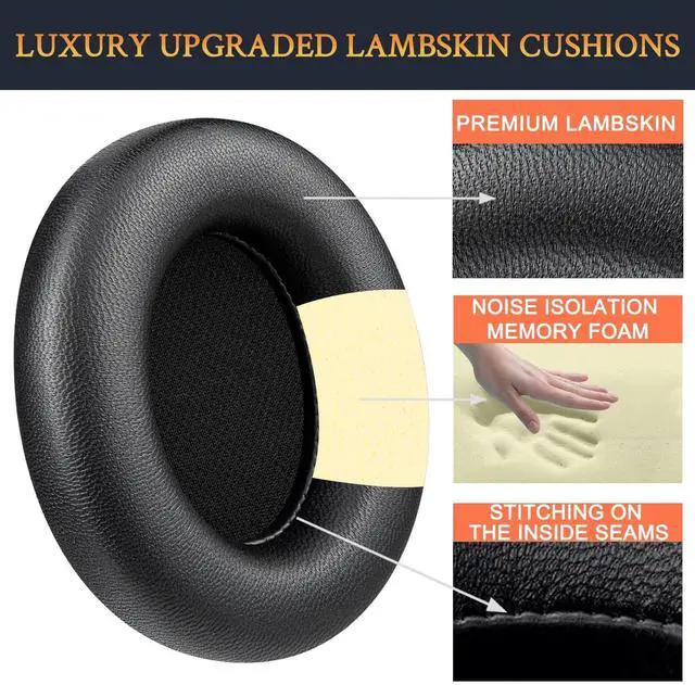 Alt view image 3 of 5 - SOULWIT Lambskin Replacement Earpads for Beats Studio Pro Wireless Noise Cancelling Headphones, Cushions Ear Pads with High-Density Noise Isolation Foam - Black