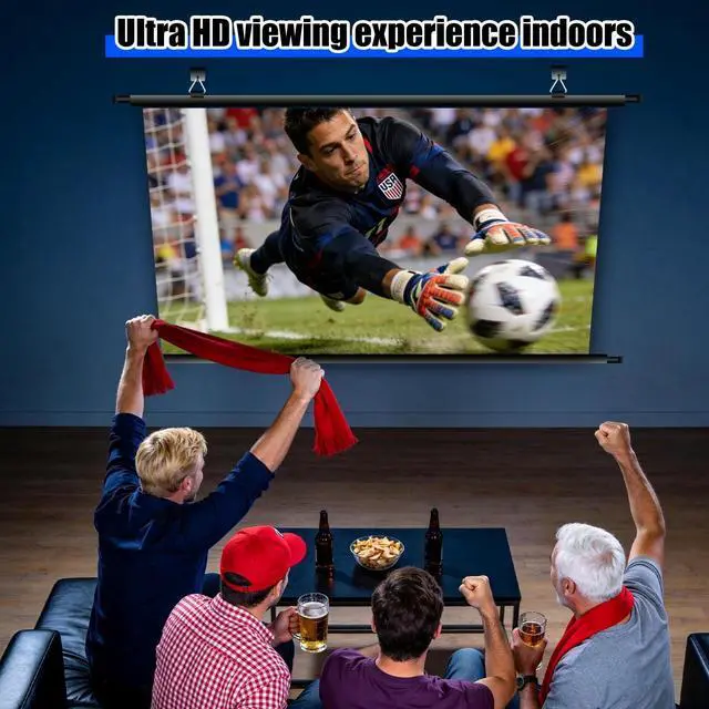 Alt view image 2 of 5 - 100 inch Projector Screen, Xiaohui Portable Movie Projector Screen for Indoor Outdoor, 4K Hanging ALR Projection Screen for Room Wall, Home Theater, Backyard, 16:9 HD