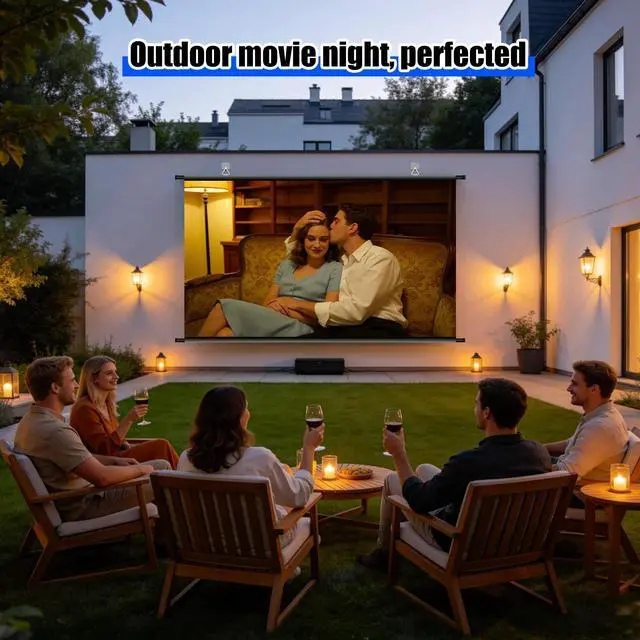 Alt view image 3 of 5 - 100 inch Projector Screen, Xiaohui Portable Movie Projector Screen for Indoor Outdoor, 4K Hanging ALR Projection Screen for Room Wall, Home Theater, Backyard, 16:9 HD