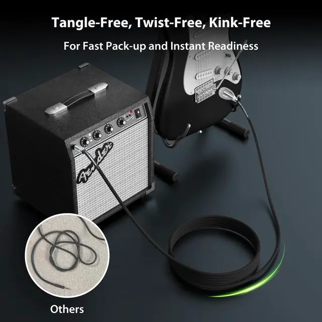 Alt view image 4 of 5 - 50 ft Guitar Cable, 20AWG 99.99% OFC - A Must for Long Instrument Cable, Nylon Braided Anti-Kinking Kevlar-Reinforced 1/4 TS Cord, Heat-Shrink Protected, Shielded Bass Cord for Fender Electric Guitar