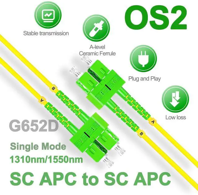 Alt view image 2 of 5 - 5Pcs 1 Meter Fiber Optic Patch Cord SC APC to SC APC, Duplex Single Mode Fiber Cable Jumper OS2 G652D 9/125m, 1310nm/1550nm LSZH 3.0mm