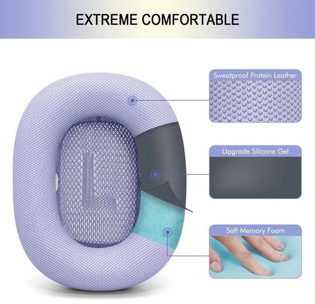 Alt view image 3 of 5 - Replacement Ear Cushions for AirPods Max - Upgraded Ear Cups Cover for Apple AirPods Max Headphones, GVOEARS Earpad Sweatproof (Purple)