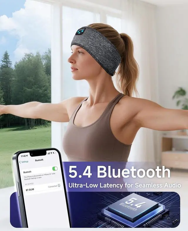 Alt view image 4 of 5 - Perytong 2 Pack Sleep Headphones, Sleeping Headphones ^^ Bluetooth Headband with Ultra-Thin HD Stereo Speaker, Wireless Headphone for Sports, Insomnia, Yoga, Air Travel, Meditation