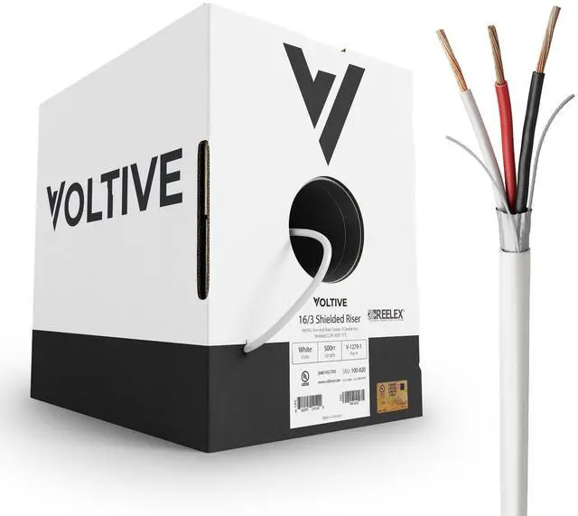 Main image of Voltive 16/3 Shielded Low Voltage Wire, Riser CL3R, White, 500ft - 16AWG, 3 Conductors, Overall Shield, Stranded Bare Copper, UL Listed - V-1279-1