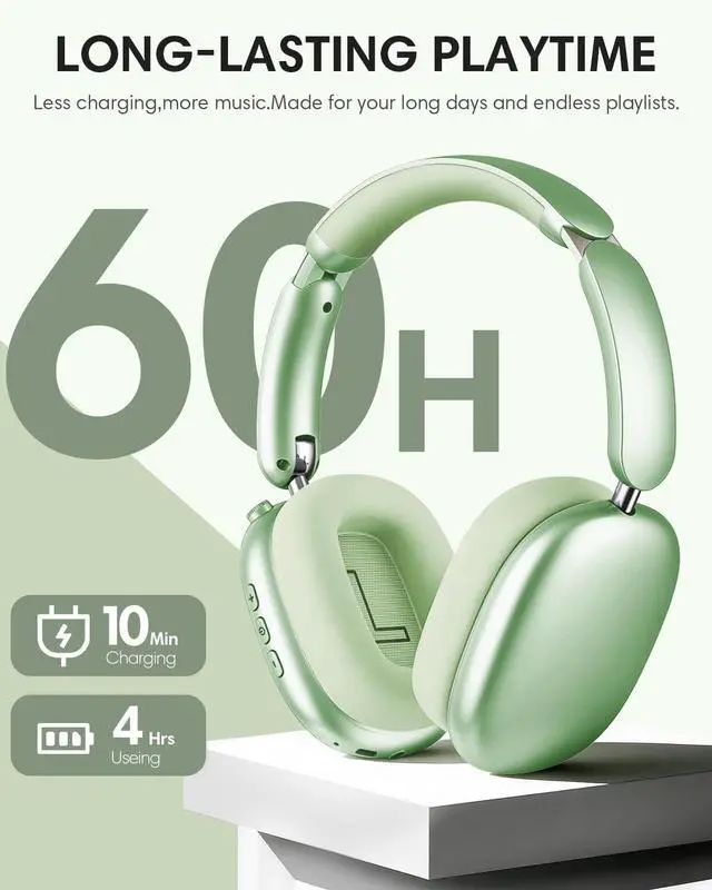 Alt view image 5 of 5 - Wentronic Y02 Active Noise Cancelling Headphones, Wireless Over-Ear Bluetooth 5.4 Headphones with Microphone, 60H Playtime, Hi-Res Audio, Big Bass, Foldable Lightweight for Travel Home Office,