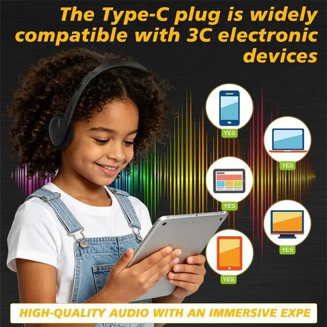 Alt view image 5 of 5 - MENGLALA 30 Pack Kids Headphones Bulk Type-C for Classroom School,USB C Wired Headphones for School Student Children Compatible with Tablet Chromebooks Pad Smartphones (Black)