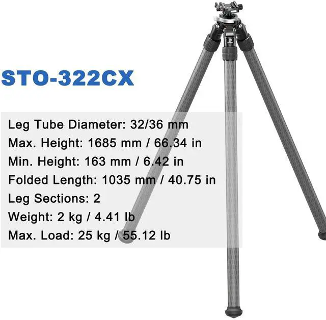 Alt view image 3 of 5 - Leofoto STO-322CX Inverted Carbon Fiber Tripod for Hunting/Shooting, 36mm Durable Sand-Proof Leg, Integrated Lever-Release Ball Head, Compatible with Arca & Picatinny