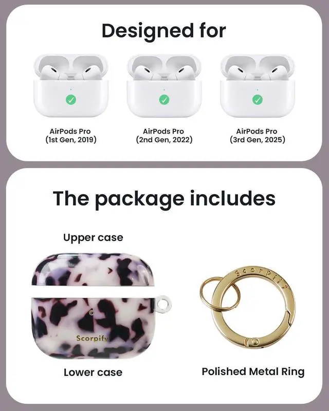 Alt view image 3 of 5 - SCORPIFY for AirPods Pro 3 Case (3rd Generation, 2025) with Keychain, Compatible with Apple AirPod Pro 3, Cute Protective Hard Shell Cover, Wireless Charging Earbuds Case for Women -