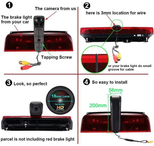Alt view image 3 of 5 - HD 1280 * 720 Pixel Third 3rd Brake Light Backup Camera Top Mount Rear Light Lamp Reverse Camera+4.3" LCD Monitor Replacement for Ford Transit Connect 2014-2017 Transporter