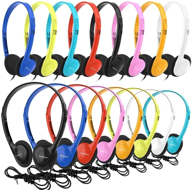 Main image of Hengliyuan 100 Pack Classroom Headphones Bulk for Kids Schools,Wholesale Wired On Ear Class Set Headphones for Students Children Teens and More,Individually Bagged(HLY002,8 Colors)