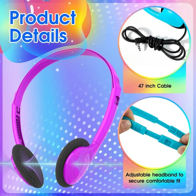 Alt view image 2 of 5 - Hengliyuan 100 Pack Classroom Headphones Bulk for Kids Schools,Wholesale Wired On Ear Class Set Headphones for Students Children Teens and More,Individually Bagged(HLY002,8 Colors)