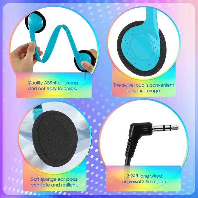 Alt view image 3 of 5 - Hengliyuan 100 Pack Classroom Headphones Bulk for Kids Schools,Wholesale Wired On Ear Class Set Headphones for Students Children Teens and More,Individually Bagged(HLY002,8 Colors)