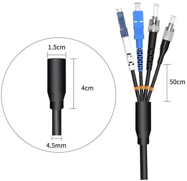 Alt view image 3 of 3 - Jeirdus 75Meters 246ft ST to ST Outdoor Armored 4 Core 9/125 SM Fiber Optic Cable Jumper Optical Patch Cord Singlemode ST-ST