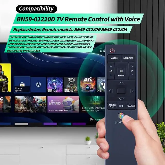 Alt view image 2 of 5 - BN59-01220D Voice TV Remote Control Replacement Compatible for Samsung 4K HUB TV Sub BN59-01220G BN59-01220A (USB are Not Inclued)