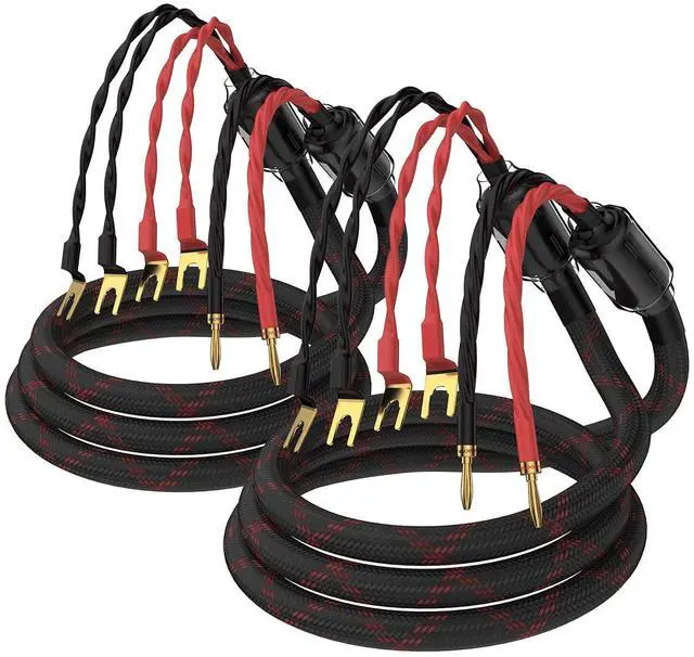 Main image of Tertullus 1 Pair Biwire Speaker Cable 8 Spade Plugs 4 Gold Plated Banana Plugs (2.5m/8.20ft)