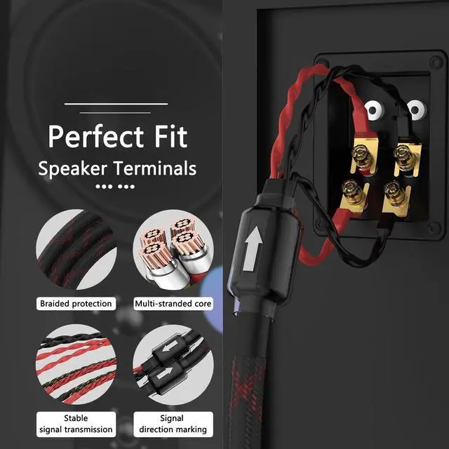 Alt view image 5 of 5 - Tertullus 1 Pair Biwire Speaker Cable 8 Spade Plugs 4 Gold Plated Banana Plugs (2.5m/8.20ft)