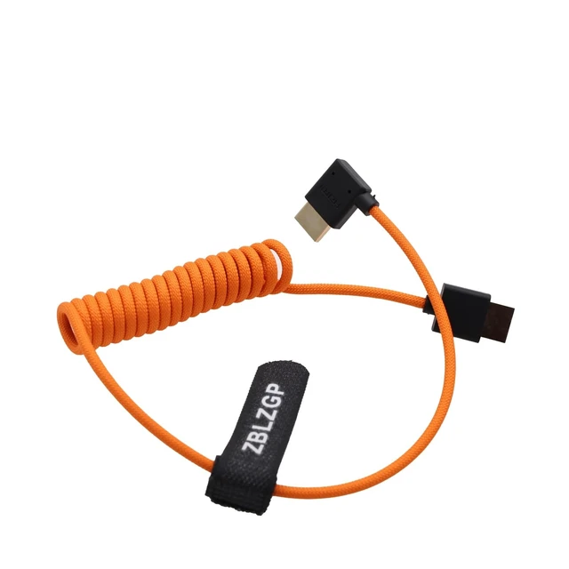 Alt view image 5 of 5 - ZBLZGP HDMI 2.1 Coiled Cable 48Gbps 8K 4K 60p Left Angle to Straight for Atomos Ninja Inferno, SmallHD Indie, Feelworld F6 Plus, Panasonic S1H GH7, Canon C300 Cameras
