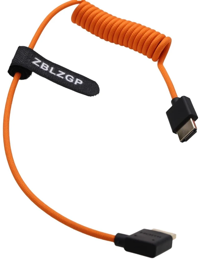 Main image of ZBLZGP HDMI 2.1 Coiled Cable 48Gbps 8K 4K 60p Left Angle to Straight for Atomos Ninja Inferno, SmallHD Indie, Feelworld F6 Plus, Panasonic S1H GH7, Canon C300 Cameras