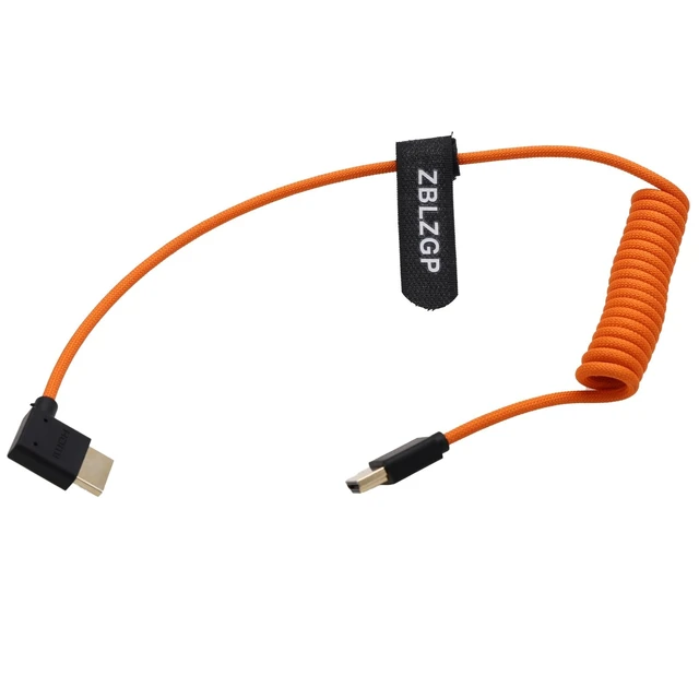 Alt view image 2 of 5 - ZBLZGP HDMI 2.1 Coiled Cable 48Gbps 8K 4K 60p Left Angle to Straight for Atomos Ninja Inferno, SmallHD Indie, Feelworld F6 Plus, Panasonic S1H GH7, Canon C300 Cameras