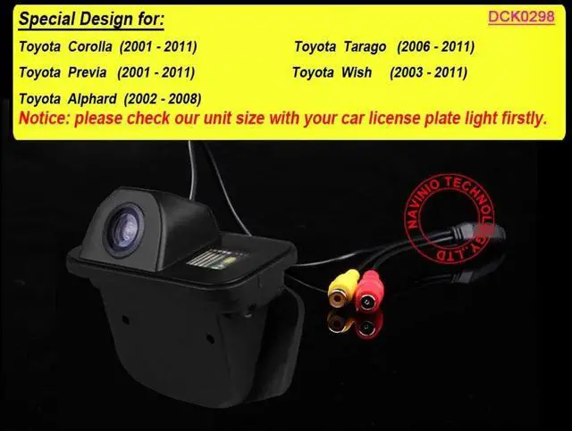 Alt view image 2 of 4 - Navinio Backup Camera for Car, Waterproof Rear-View License Plate Car Rear Backup Parking Camera for Toyota Corolla/Tarago/Previa/Wish/Aiphard
