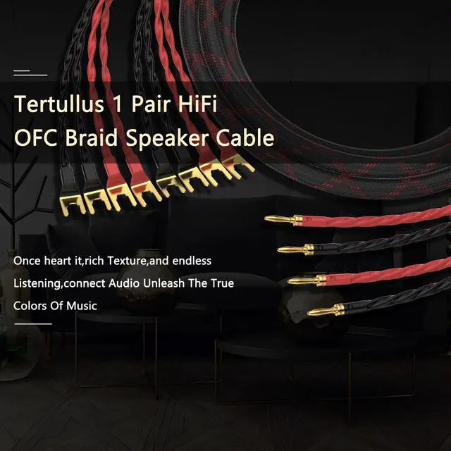 Alt view image 2 of 5 - Tertullus 1 Pair Biwire Speaker Cable 8 Spade Plugs 4 Gold Plated Banana Plugs (2.5m/8.20ft)